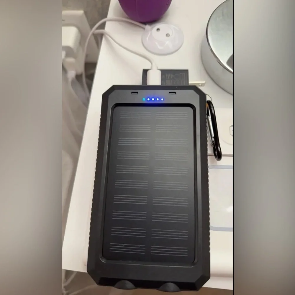 Solar Power Bank 32800 mAh with Flashlight, Dual USB, Waterproof – Black NWT
